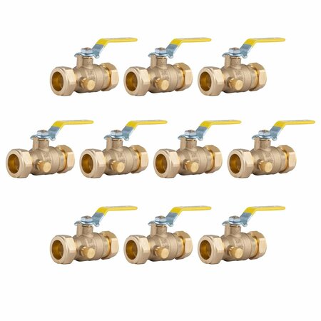 HAUSEN 3/4 in. Premium Brass Full Port Ball Valve with Drain, with Compression Connections, 10PK HA-BV114-10